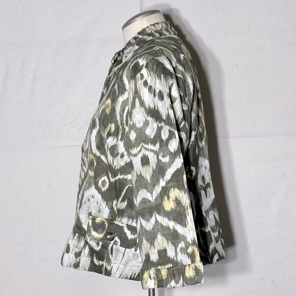 Chico’s Green Yellow Graphic Print Open Front Light Jacket XL - Picture 3 of 13